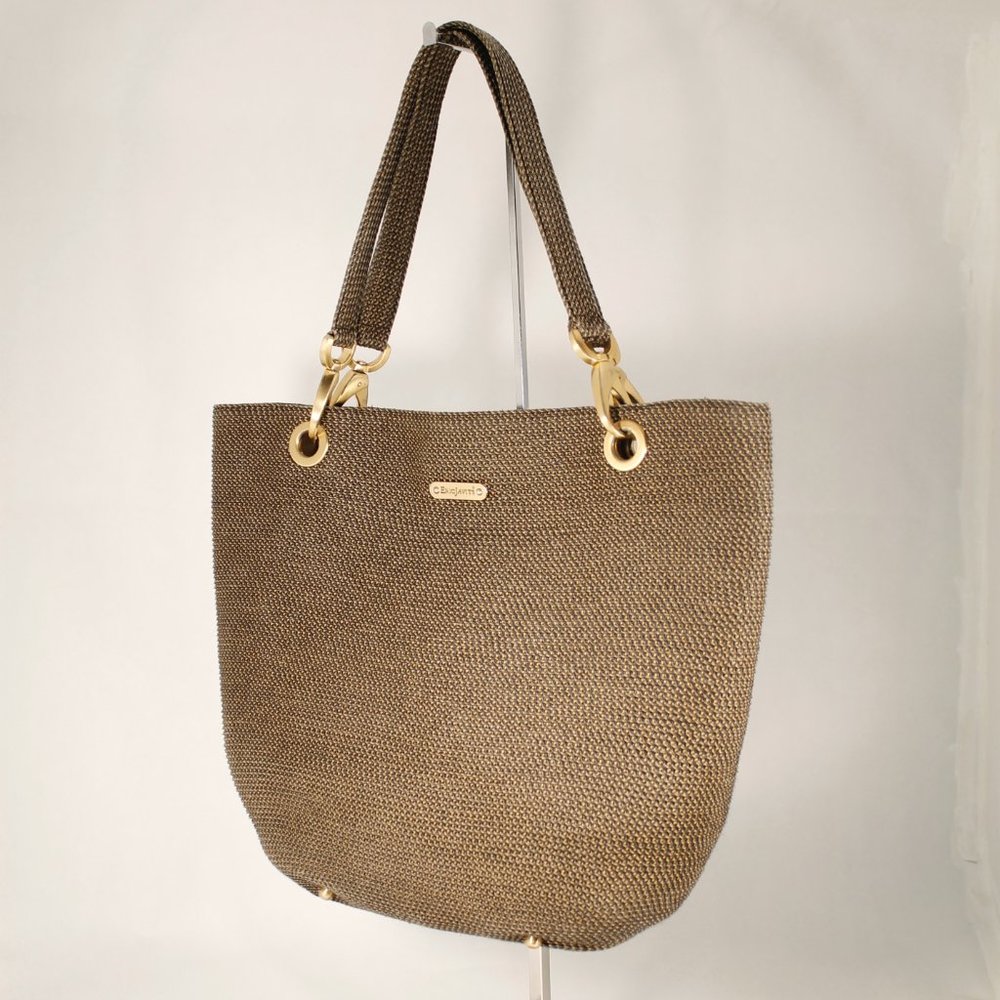 ERIC JAVITZ Black & Metallic Gold Woven Tote, Chunky Gold Accents, Medium Size - Picture 7 of 16